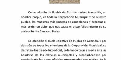 Luto en Puebla de Guzmán: se suspenden los actos en torno al Carnaval puebleño