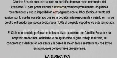 El Ayamonte CF anuncia la marcha de Cándido Rosado del banquillo rojillo